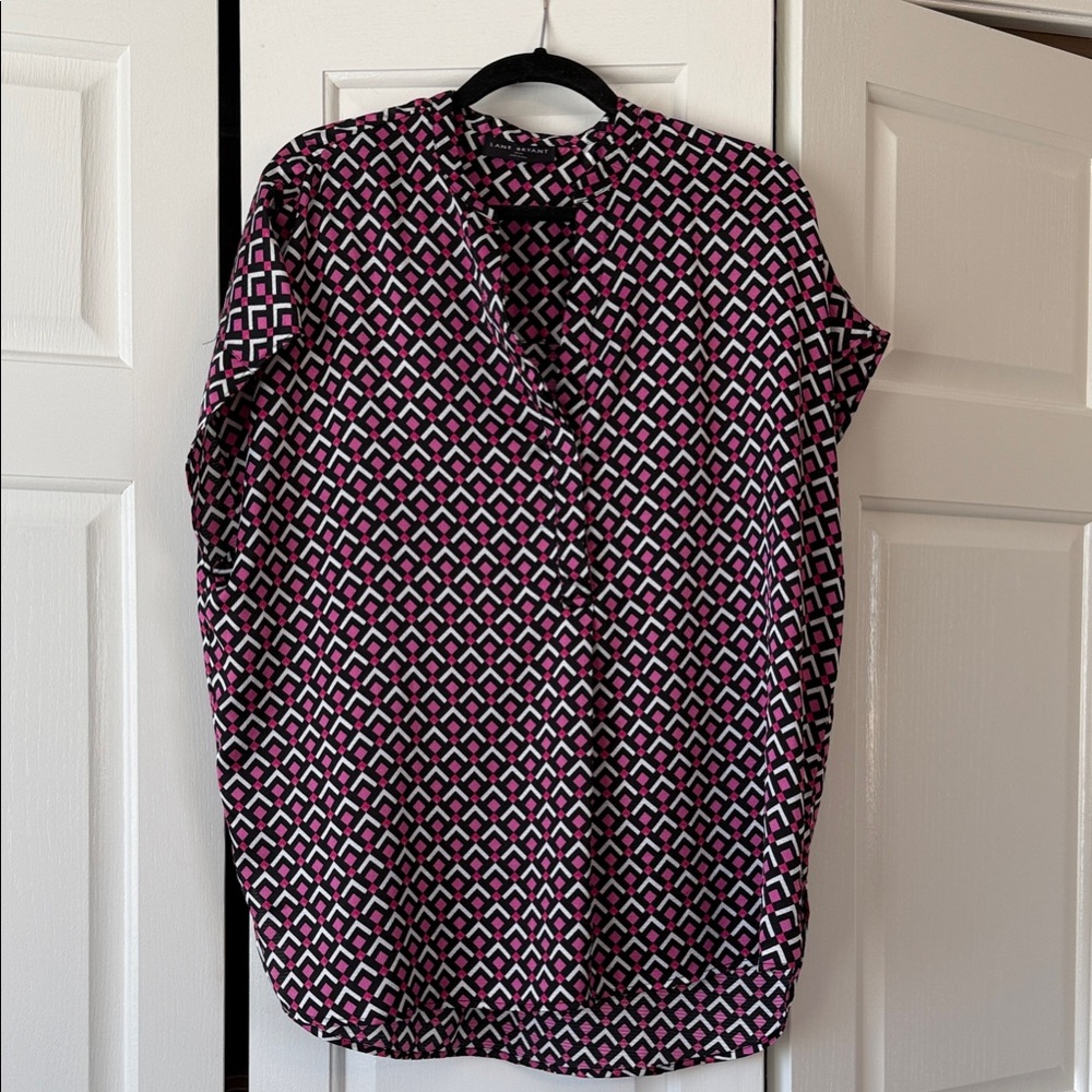 Lane Bryant Black and Pink Geometric Blouse